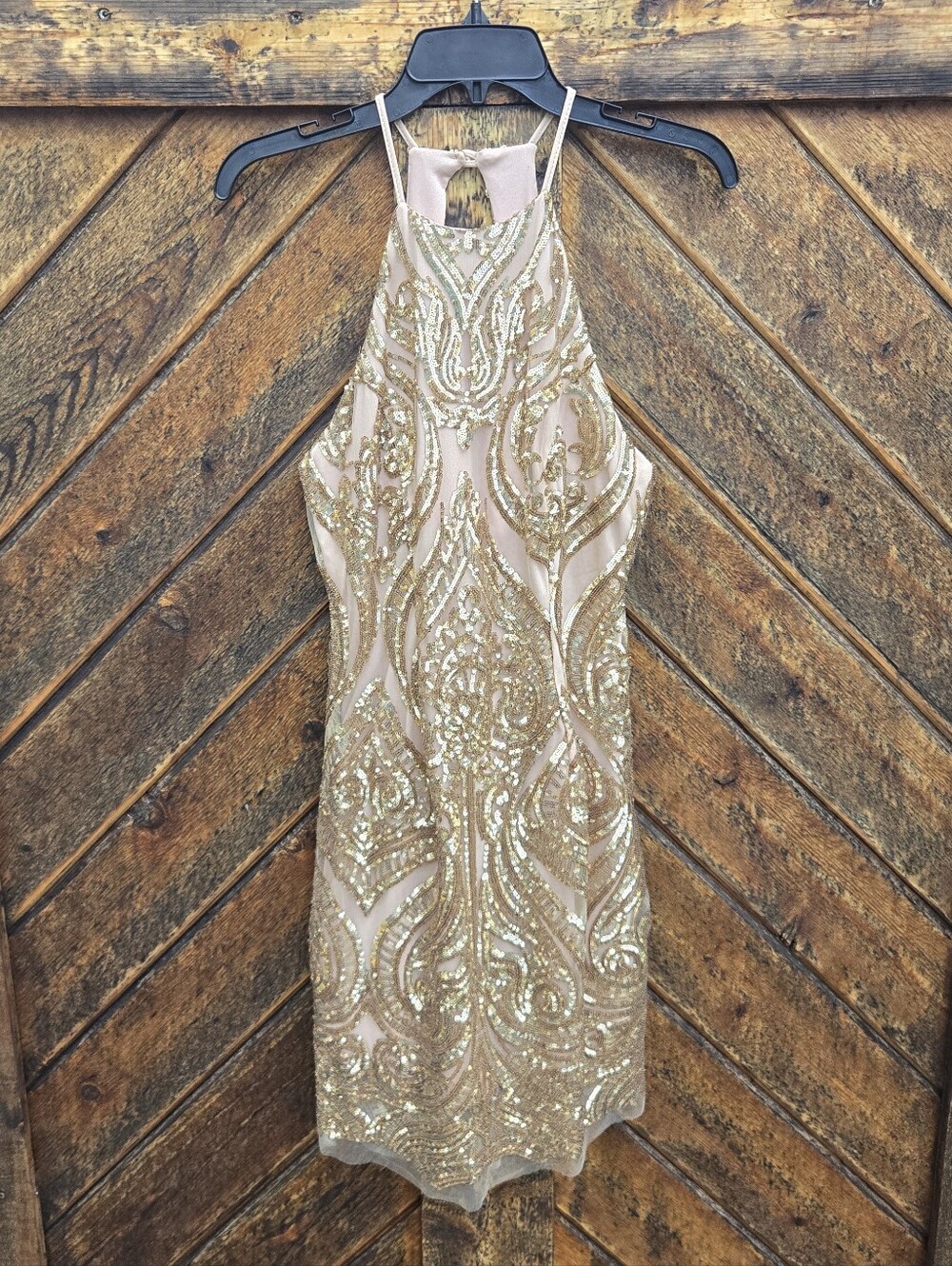B. Darlin Sequin Halter Keyhole Cocktail Dress